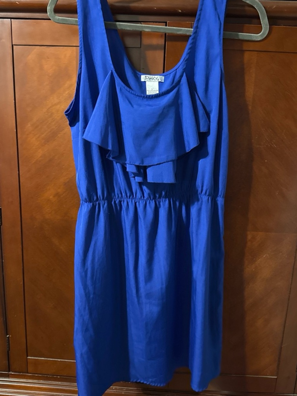 Pinky Royal Blue Sleeveless Ruffle-Front Dress
